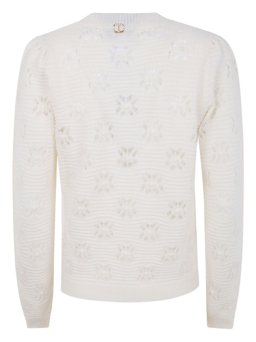 Twinset Twin-set Textured Knit Sweater With Subtle Floral Pattern In White