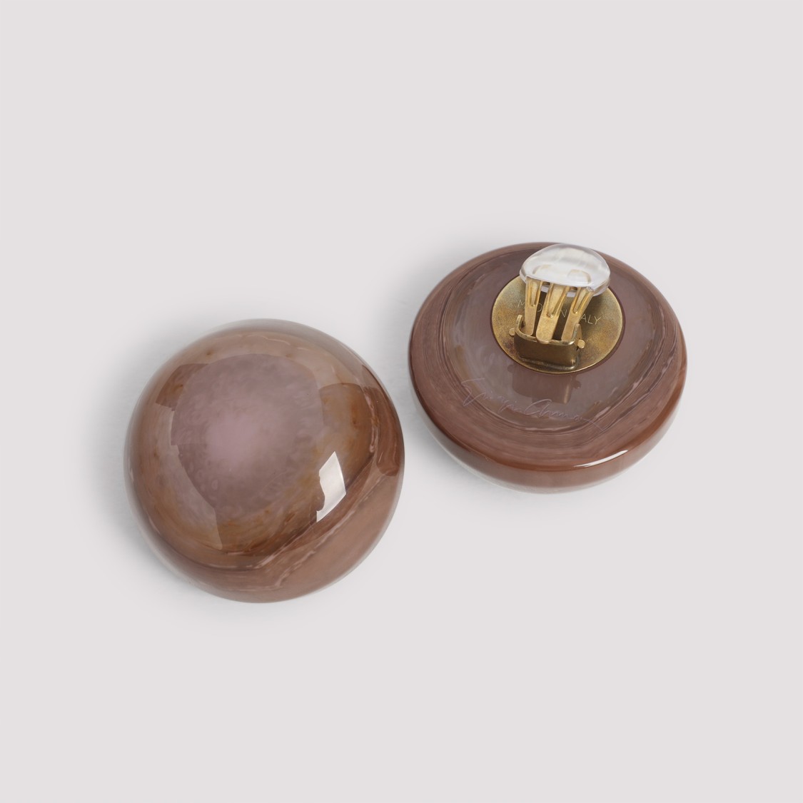 Giorgio Armani Glossy Brass Earrings With Rounded Design In Pink