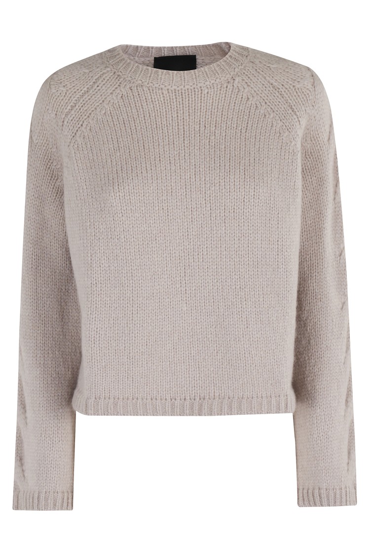 Roberto Collina Braided Long-sleeve Sweater With Classic Crew Neckline In Gray