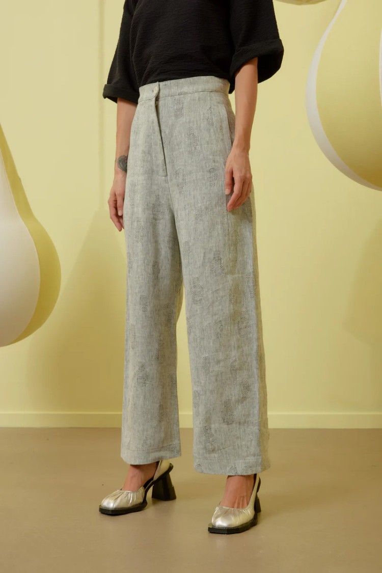 HENRIK VIBSKOV HENRIK VIBSKOV HIGH-WAISTED WIDE-LEG PANTS WITH TEXTURED PRINT