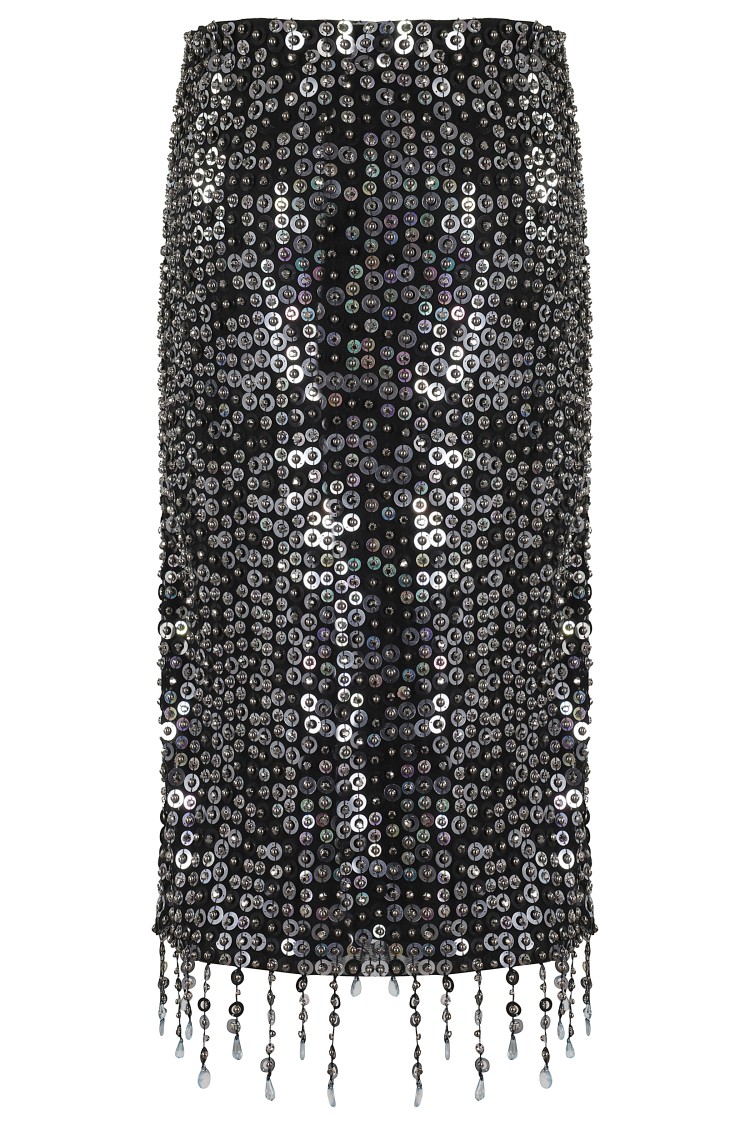 Pinko Pencil Skirt With Sequins And Crystals In Black