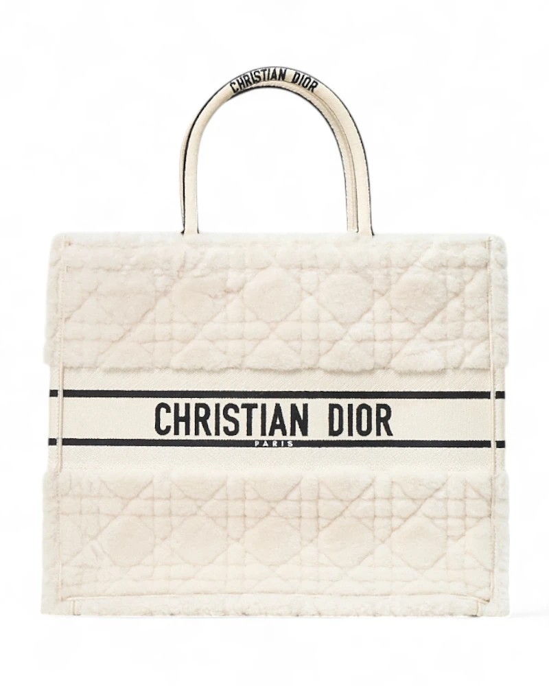 Dior Large Book Tote In Ecru Cannage Sheepskin In Neutral