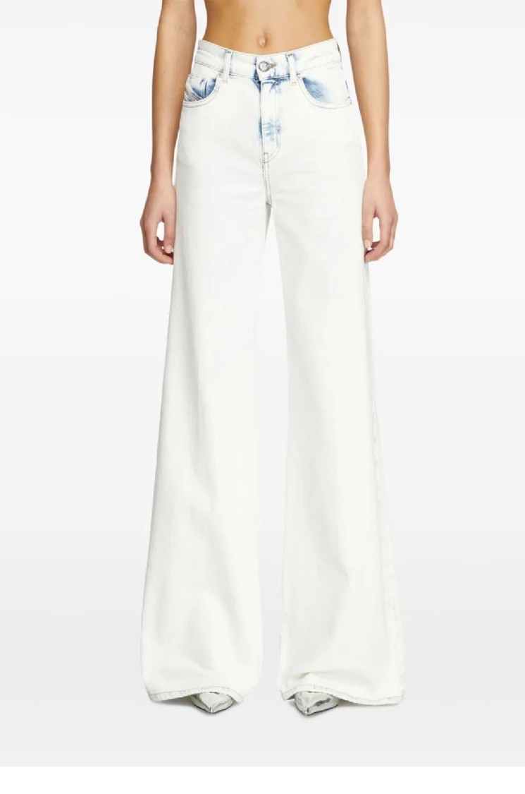 Diesel D-akemi L.32 Wide-leg High-waisted Denim Pants In White