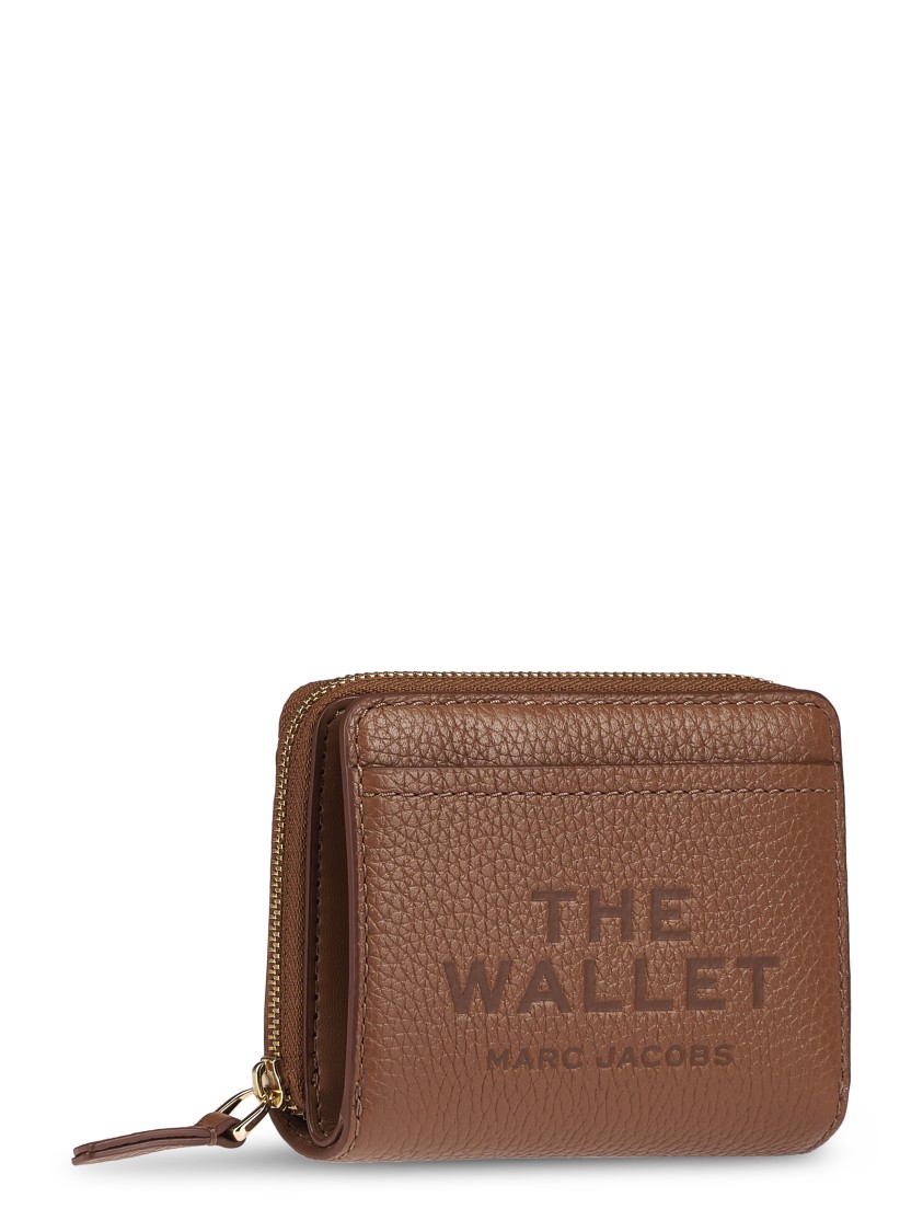 Marc Jacobs Mini Compact Wallet In Textured Leather With Zip Closure In Brown