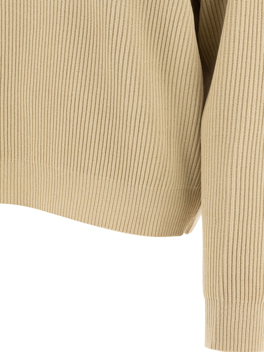 Auralee Ribbed Green Wool Sweater In Brown