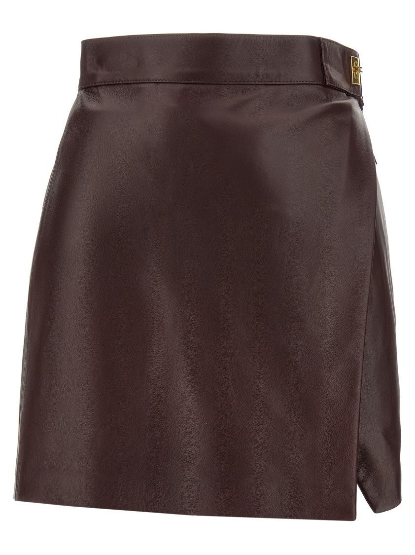 Elisabetta Franchi Leather Wrap Miniskirt Gold-tone Hardware In Burgundy