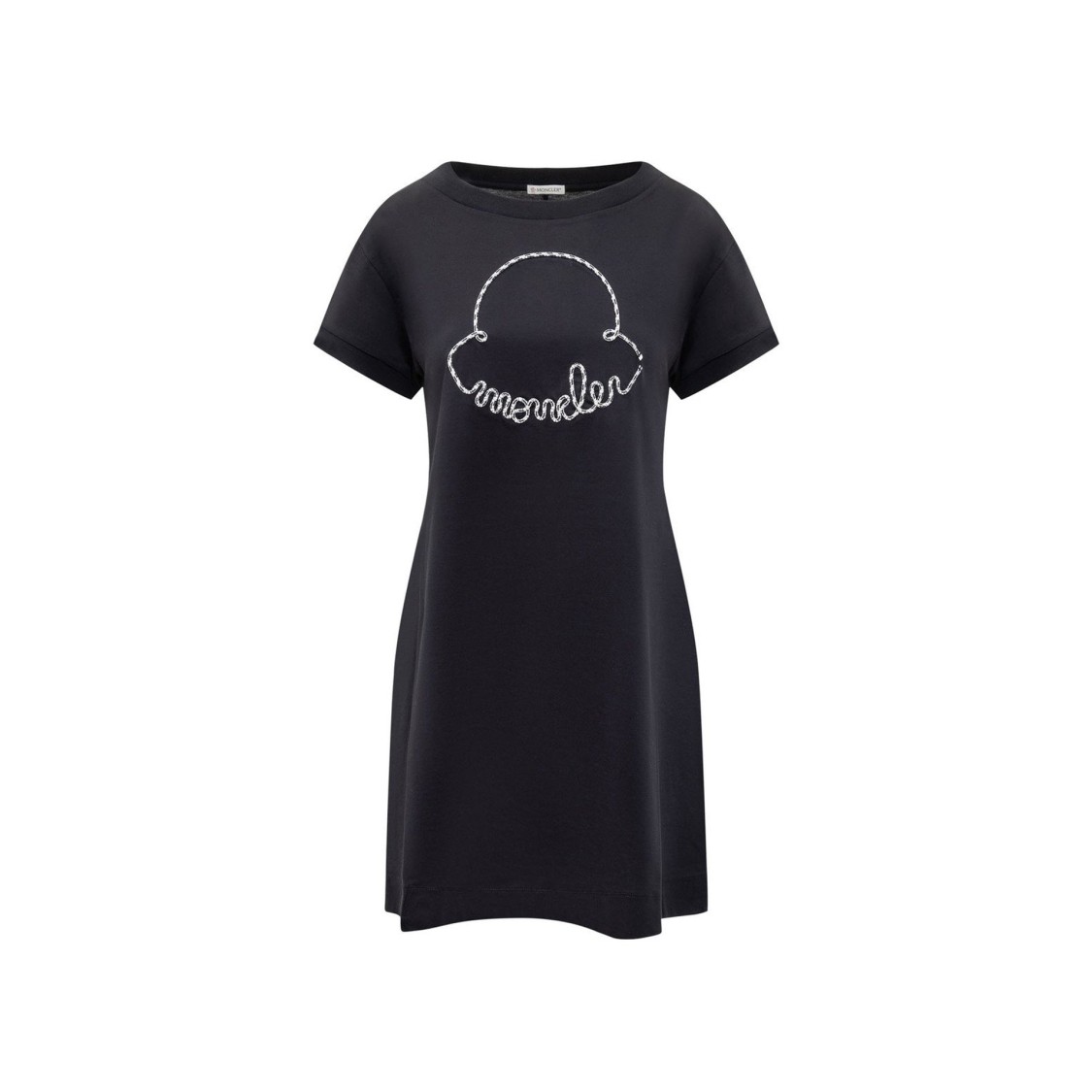 Moncler Corded-logo Cotton Mini Dress In Black