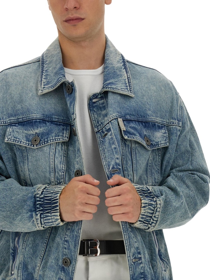 Shop Balmain Faded Blue Cotton Denim Jacket