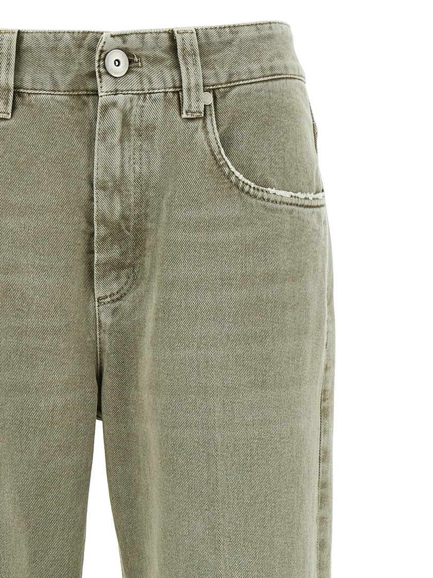 Brunello Cucinelli Garment-dyed Cotton Wide Leg Jeans In Green
