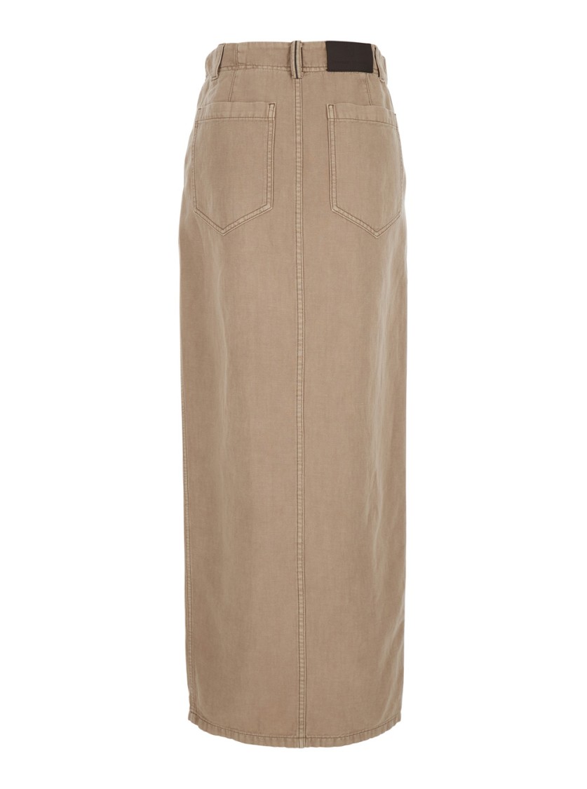 BRUNELLO CUCINELLI BRUNELLO CUCINELLI BEIGE SKIRT WITH FRONT SLIT