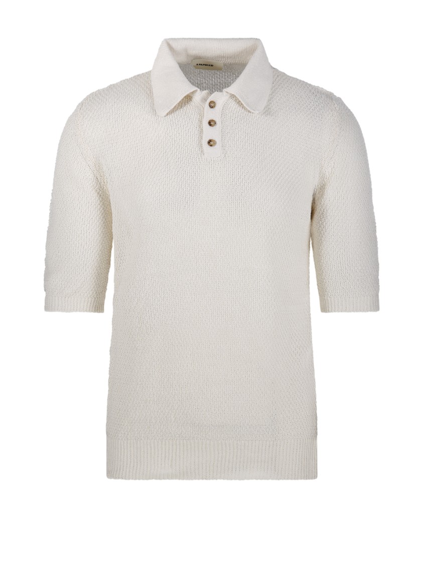 A Paper Kid Textured Knit Short-sleeved Polo Shirt In Neutrals
