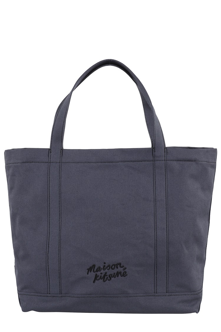MAISON KITSUNÉ MAISON KITSUNÉ SPACIOUS COTTON CANVAS TOTE BAG WITH EMBROIDERED LOGO
