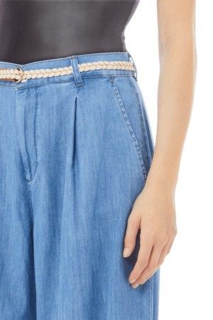Shop Liu •jo Liu Jo Wide-leg Light Denim Trousers With Front Pleats