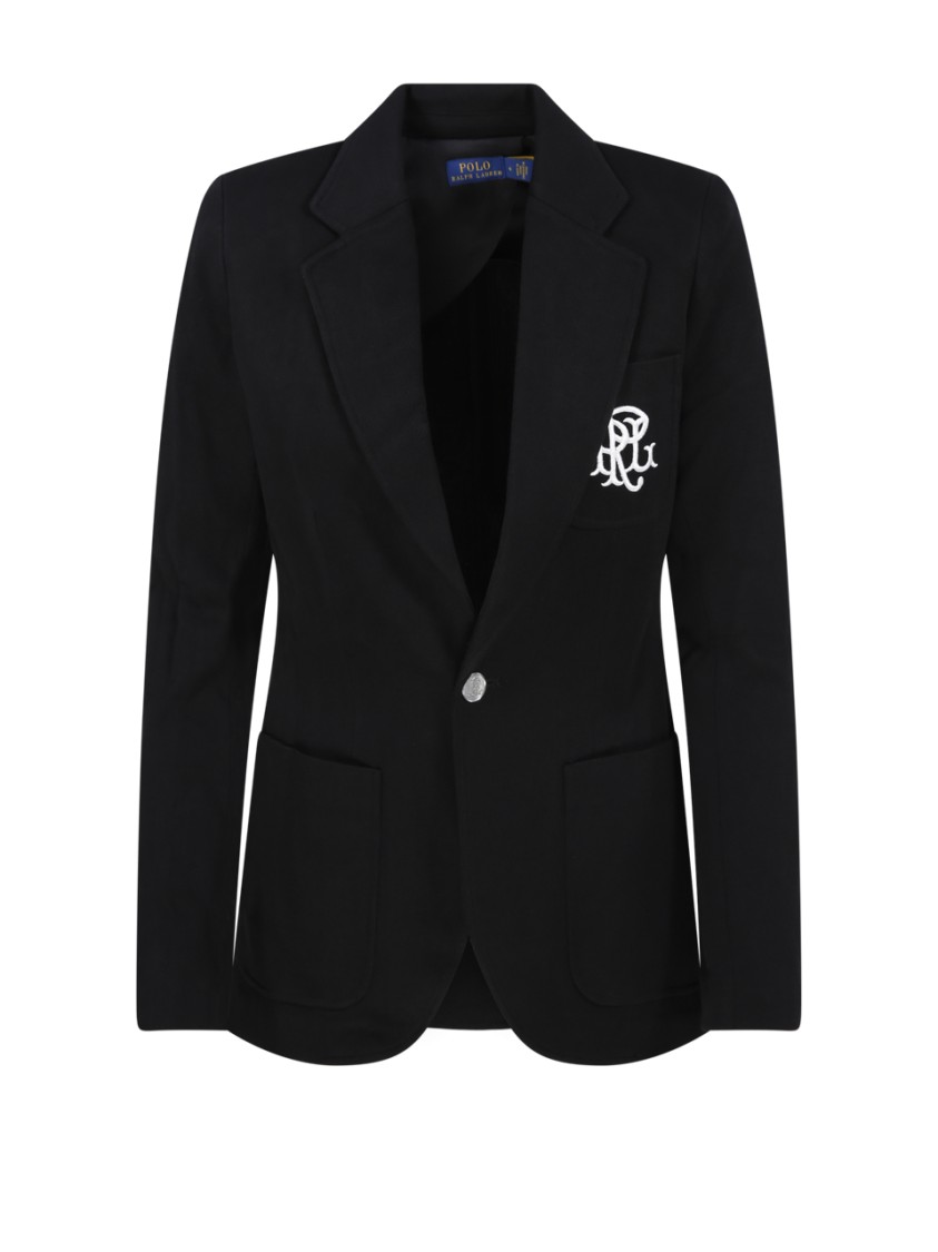 Polo Ralph Lauren Embroidered-logo Single-breasted Blazer In Black