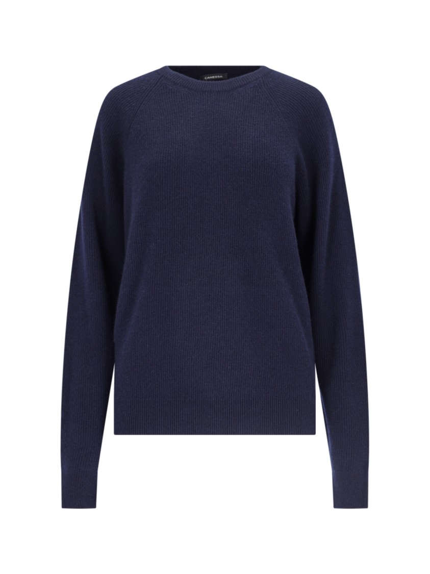 Canessa Basic Sweater In Blue Cashmere Navy Tones