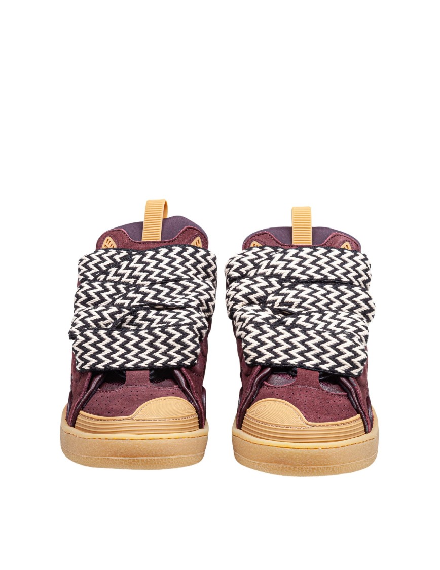 Lanvin Curb Suede And Fabric Sneaker Color Bordeaux In Burgundy