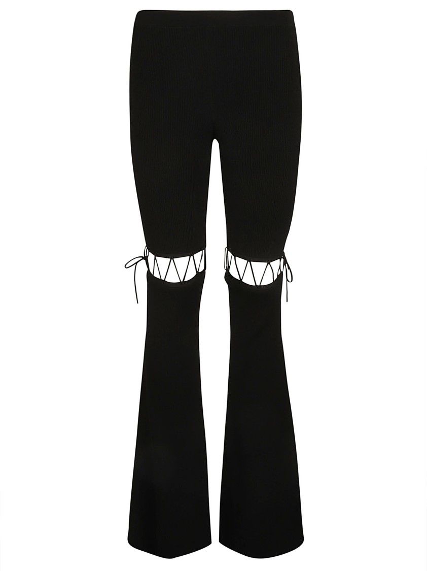 Nensi Dojaka Flared Laced Leggings With Unique Ribbed Texture In Black
