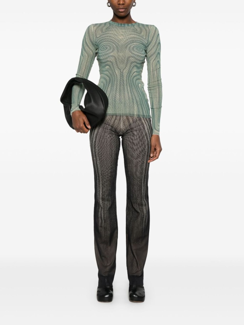 Shop Jean Paul Gaultier Green Mesh Top With Spiral Print Design