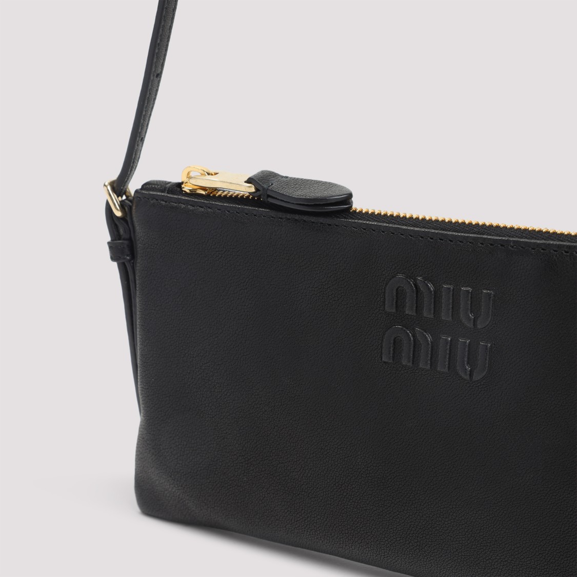 Miu Miu Compact Black Lamb Leather Clutch With Adjustable Strap