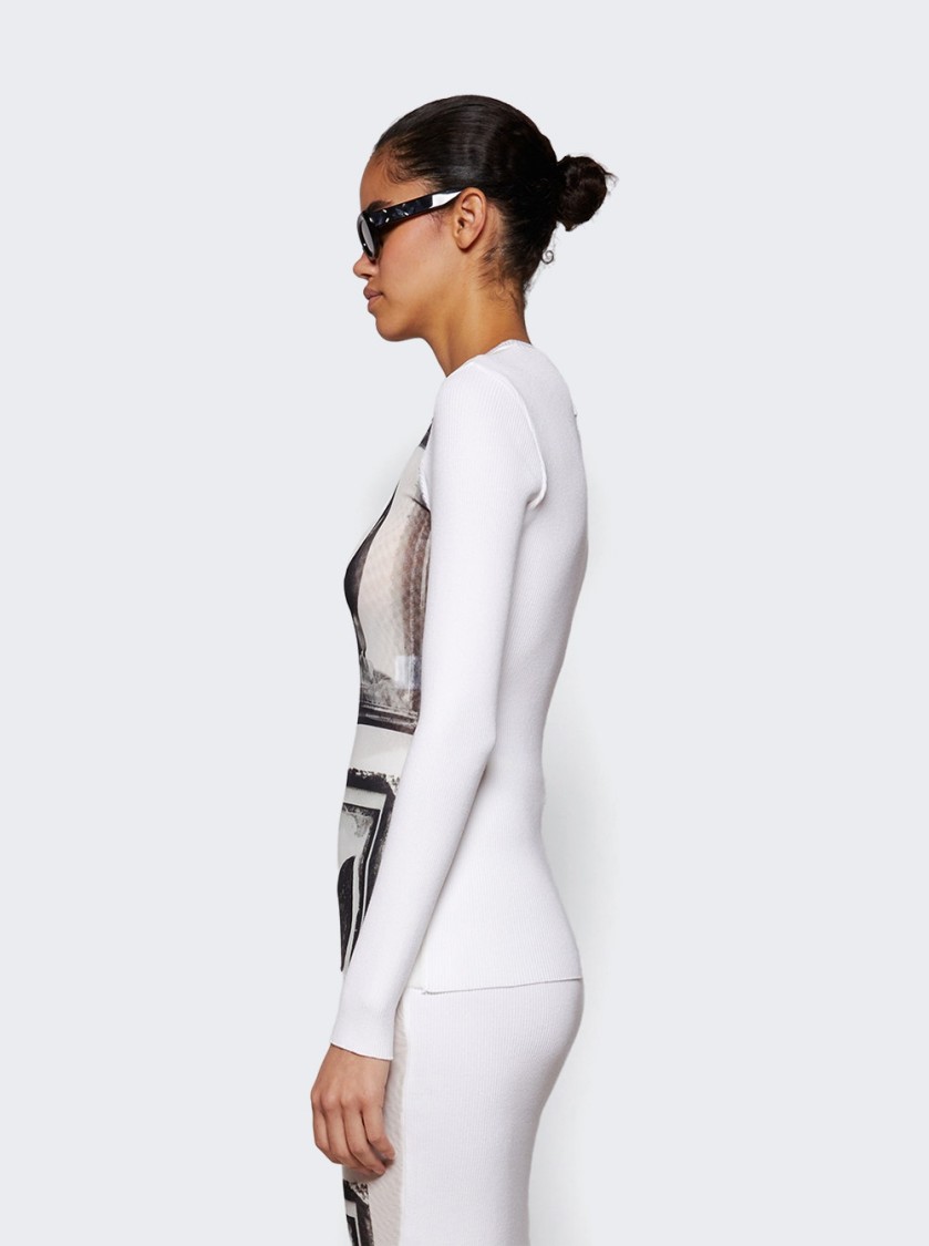 Jean Paul Gaultier Flowers Cadres Mesh Long Sleeve Top White In White