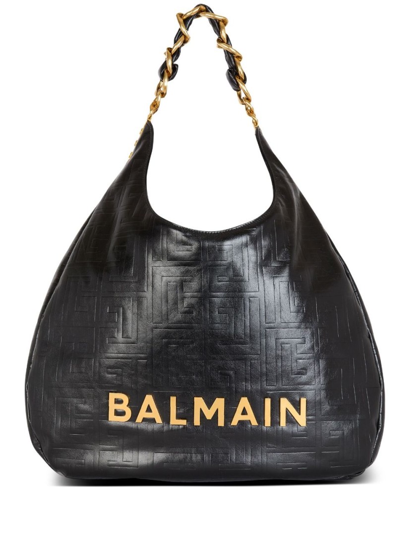 BALMAIN BALMAIN QUILTED BLACK CALF LEATHER TOTE WITH CHAIN-LINK HANDLE