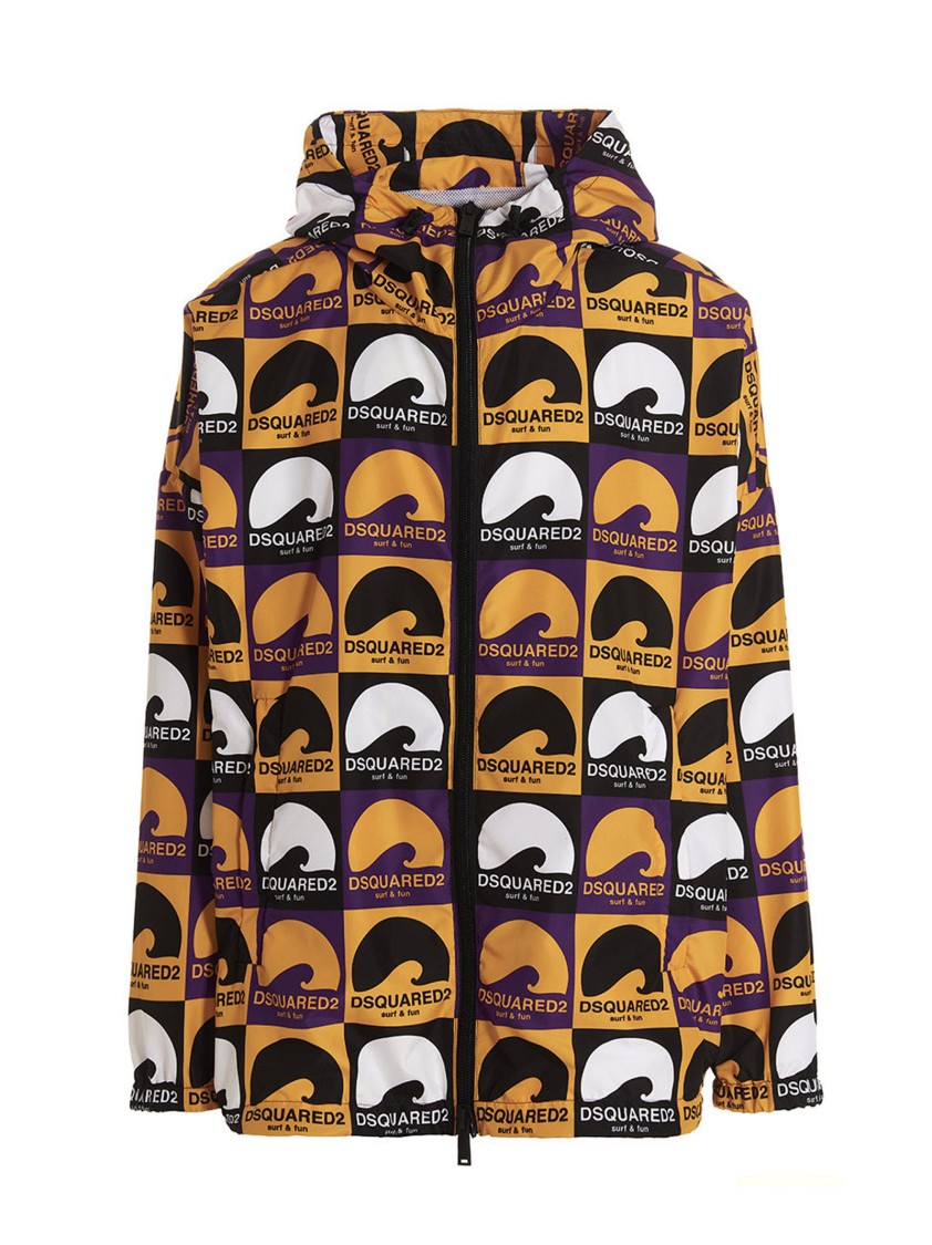 Dsquared2 Waterproof All-over Print Jacket With Hood In Multi