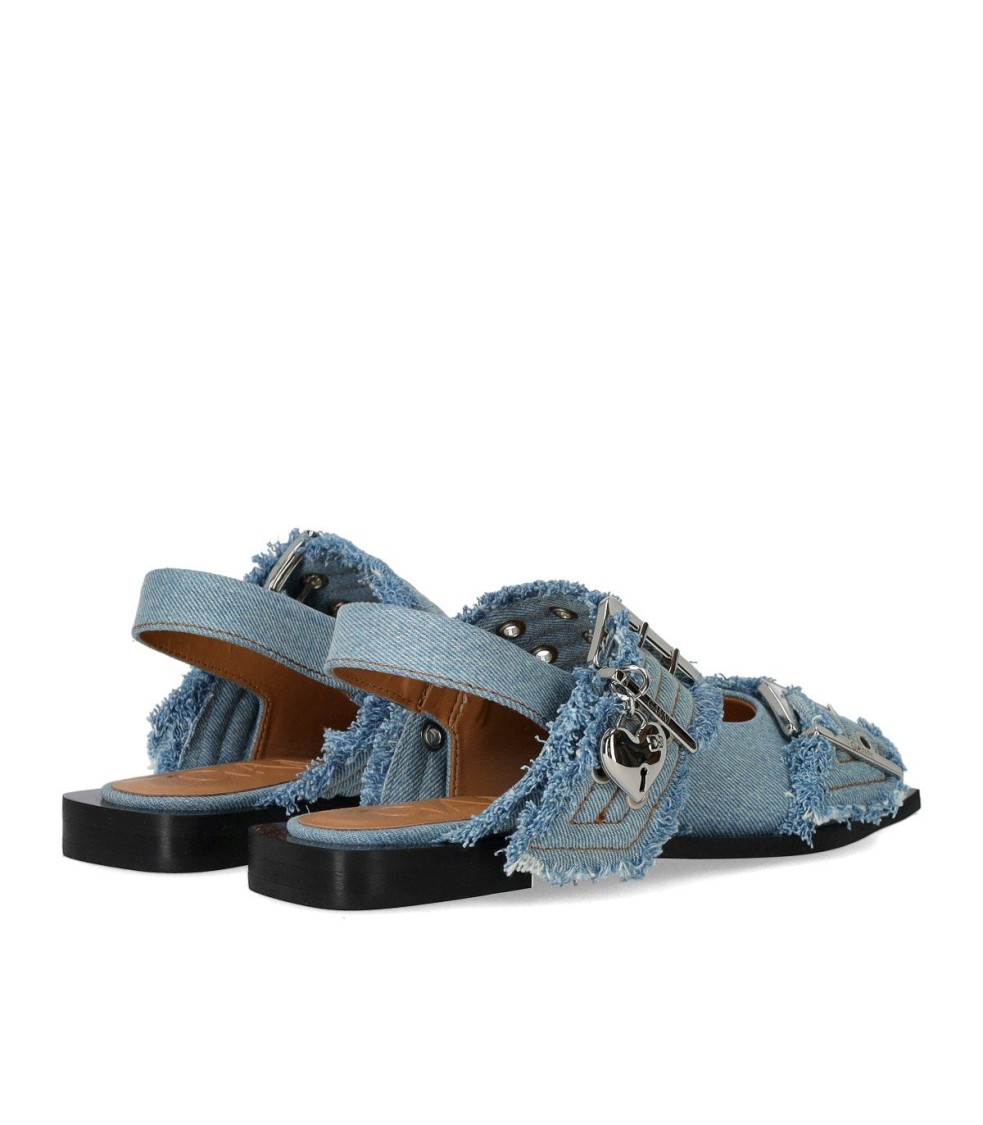 Ganni Faded Denim Slingback Ballet Flat Shoe