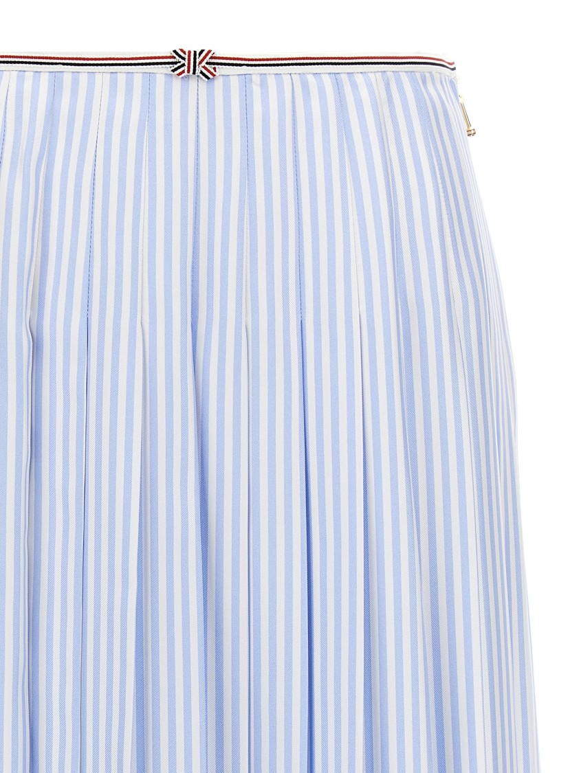 Thom Browne Pleated Striped Silk Skirt In Blue