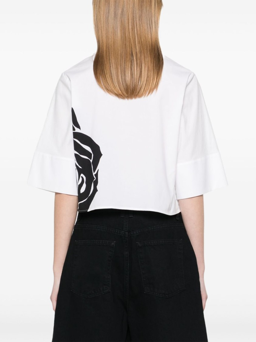 Blugirl Printed Popeline Stretch Boxy Shirt In White