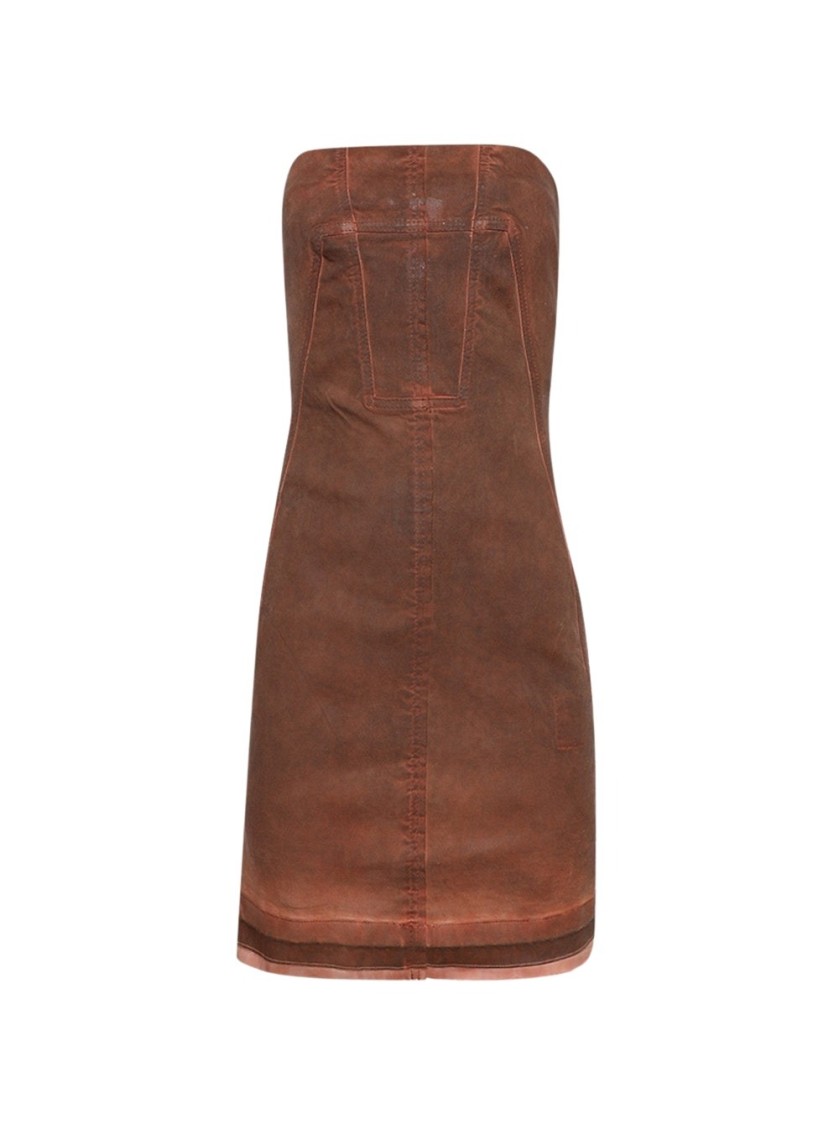 Rick Owens Drkshdw Drkshdw By Rick Owens Splintered Stretch Denim Bustier Dress In Brown