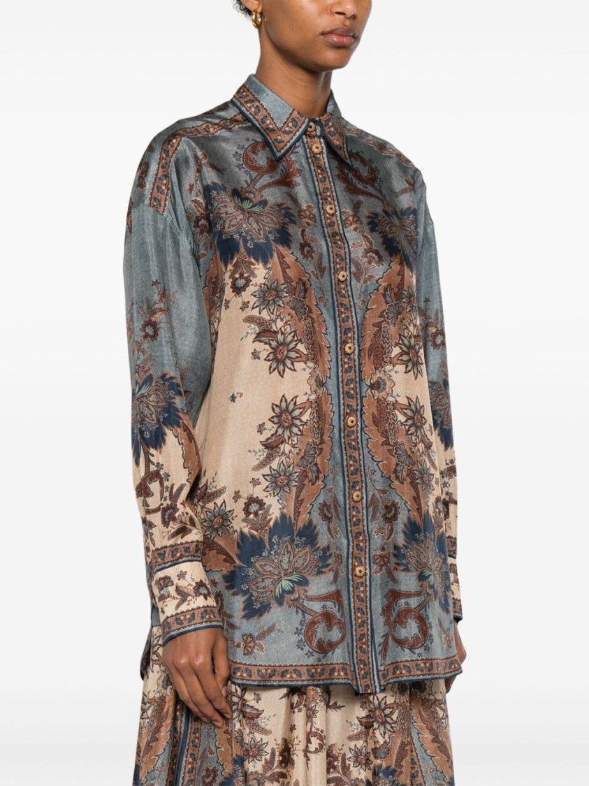 Zimmermann Ascension Manstyle Printed Silk Shirt In Gray