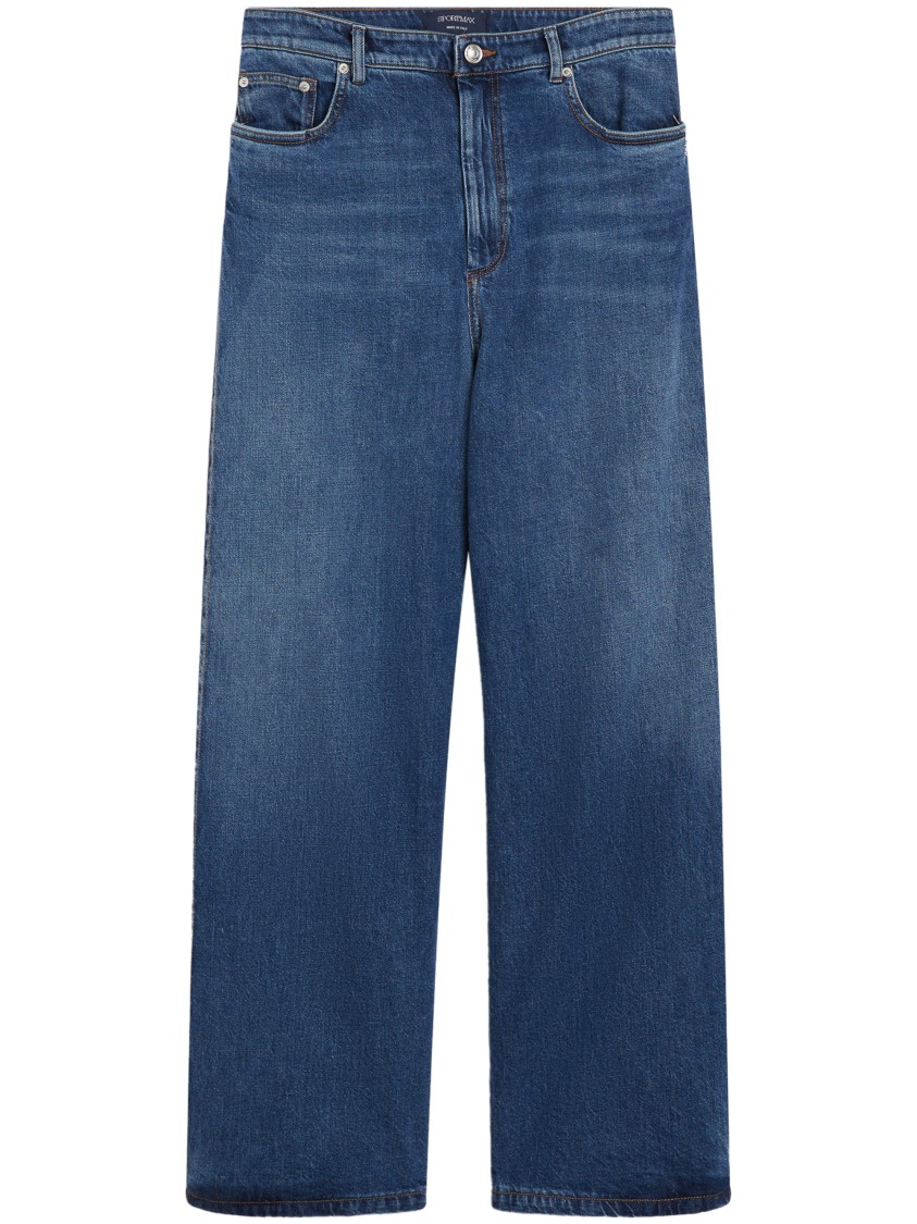 Max Mara Wide-leg Blue Jeans With Vintage Wash In Blue