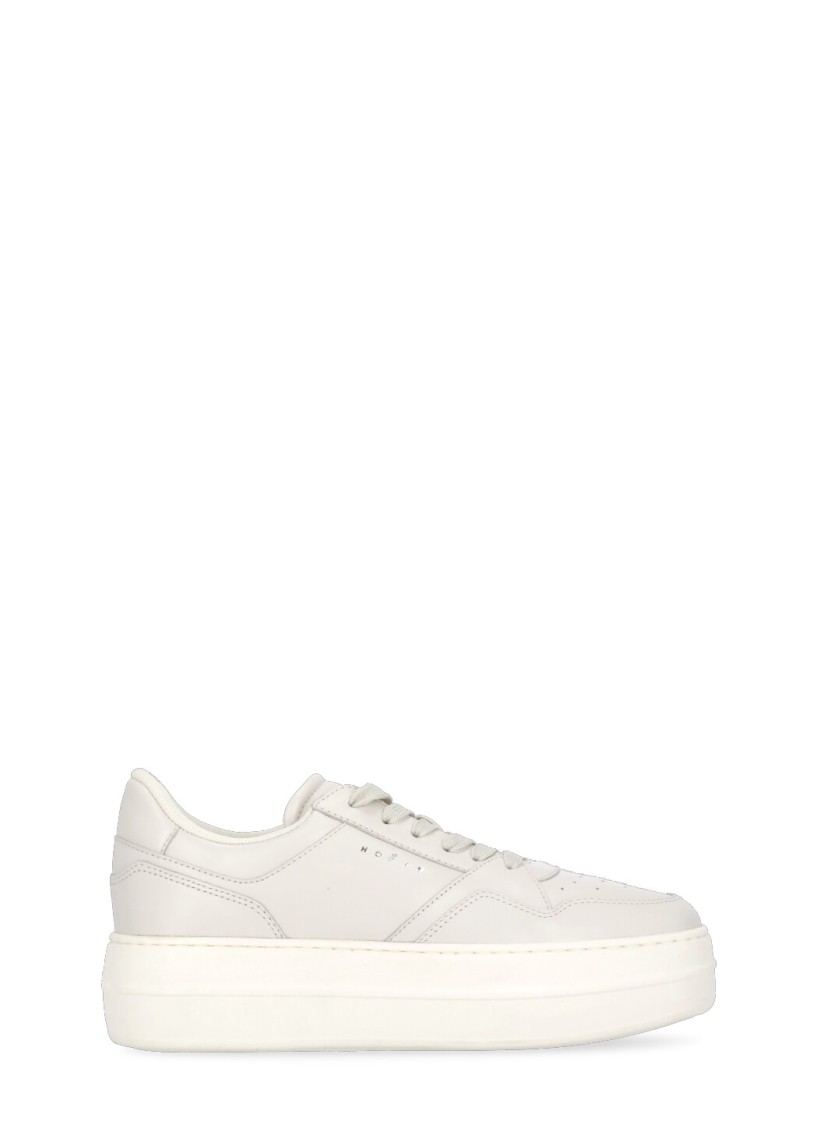 Hogan Calfskin Sneakers With Panel Design And Embossed Tongue In Neutrals