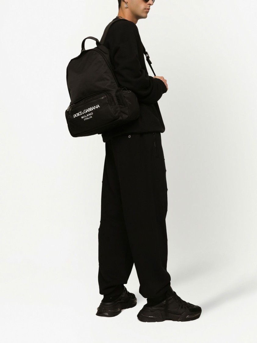 Dolce & Gabbana Logo-print Black Backpack With Functional Design In Black