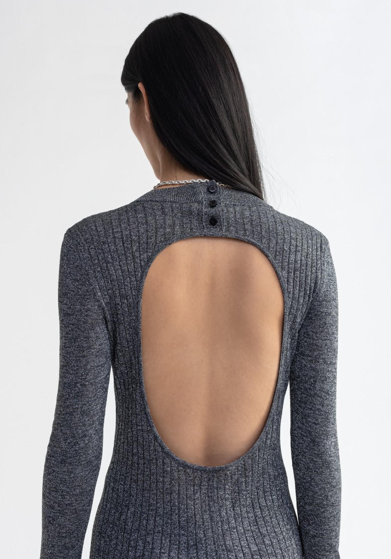 Shop Aeron Pavlova - Sparkly Ribbed Midi Dress In Grey