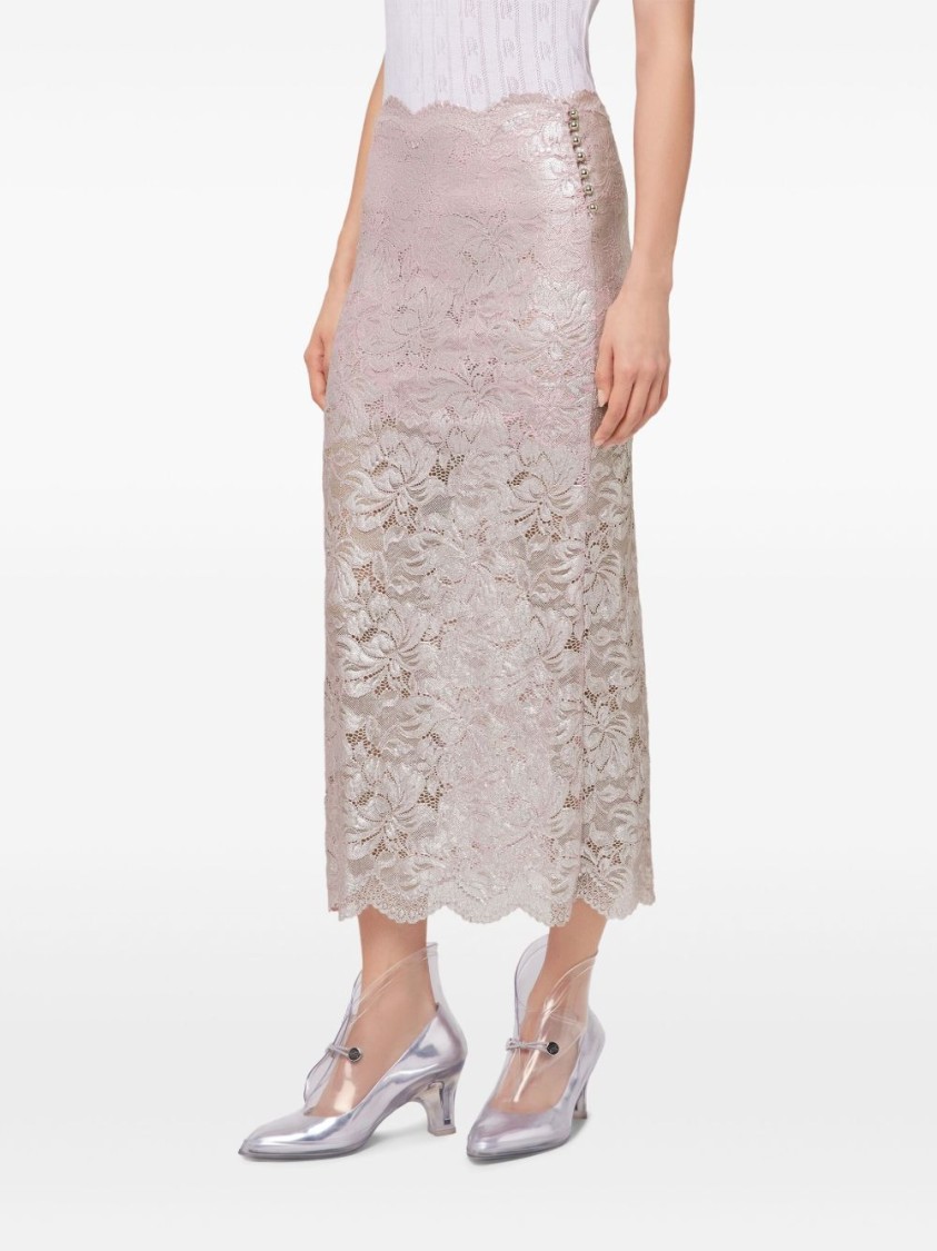 Shop Rabanne Floral Lace Skirt With Shimmering Silver Overlay