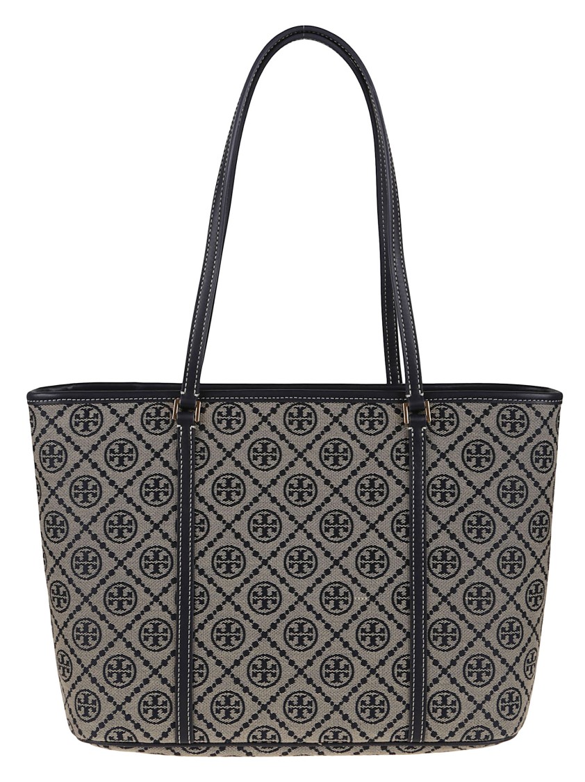 Tory Burch Structured Blue Crossbody Bag With Leather Trim
