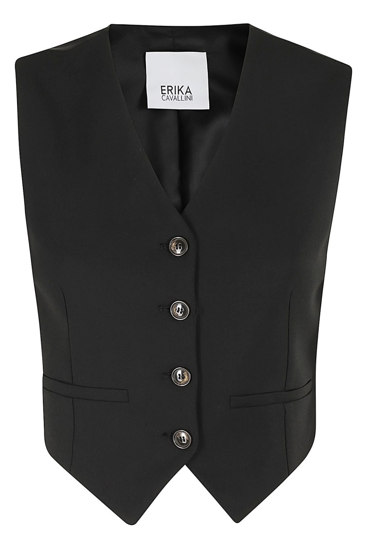 Erika Cavallini Sabrina Cropped Black Gilet In Black