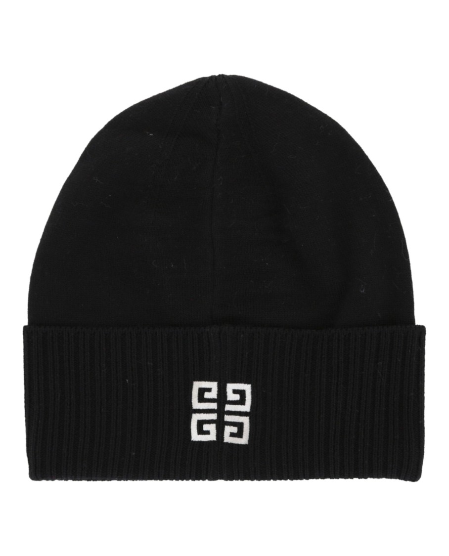 Givenchy Ribbed Wool Beanie With Distinctive Embroidered Logos In Black