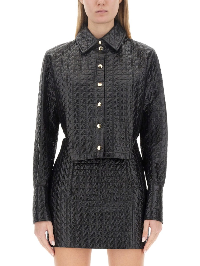 PATOU PATOU CROPPED BLACK JACKET WITH TEXTURED PATTERN