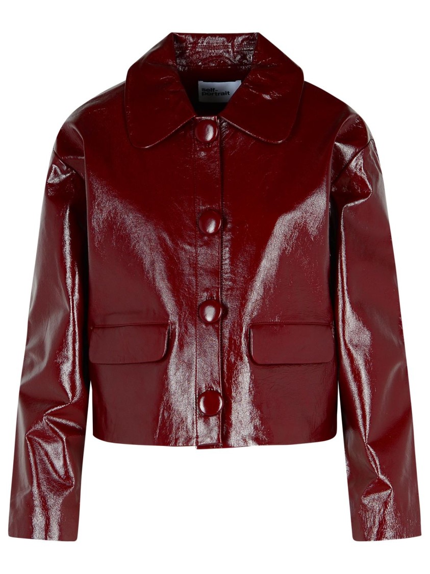 Self-portrait Womens Peter Pan Collar Boxy-fit Faux-leather Jacket Burgundy