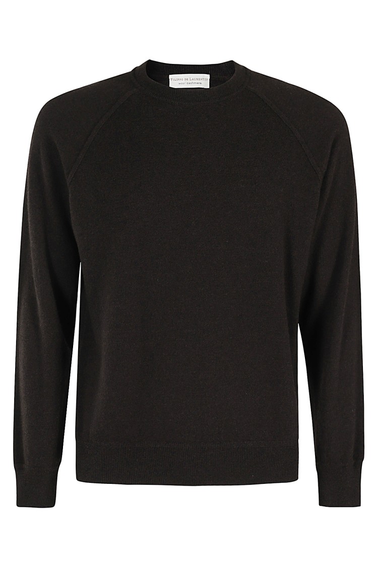 Filippo De Laurentiis Black Wool-cashmere Blend Crew Neck Sweater In Brown