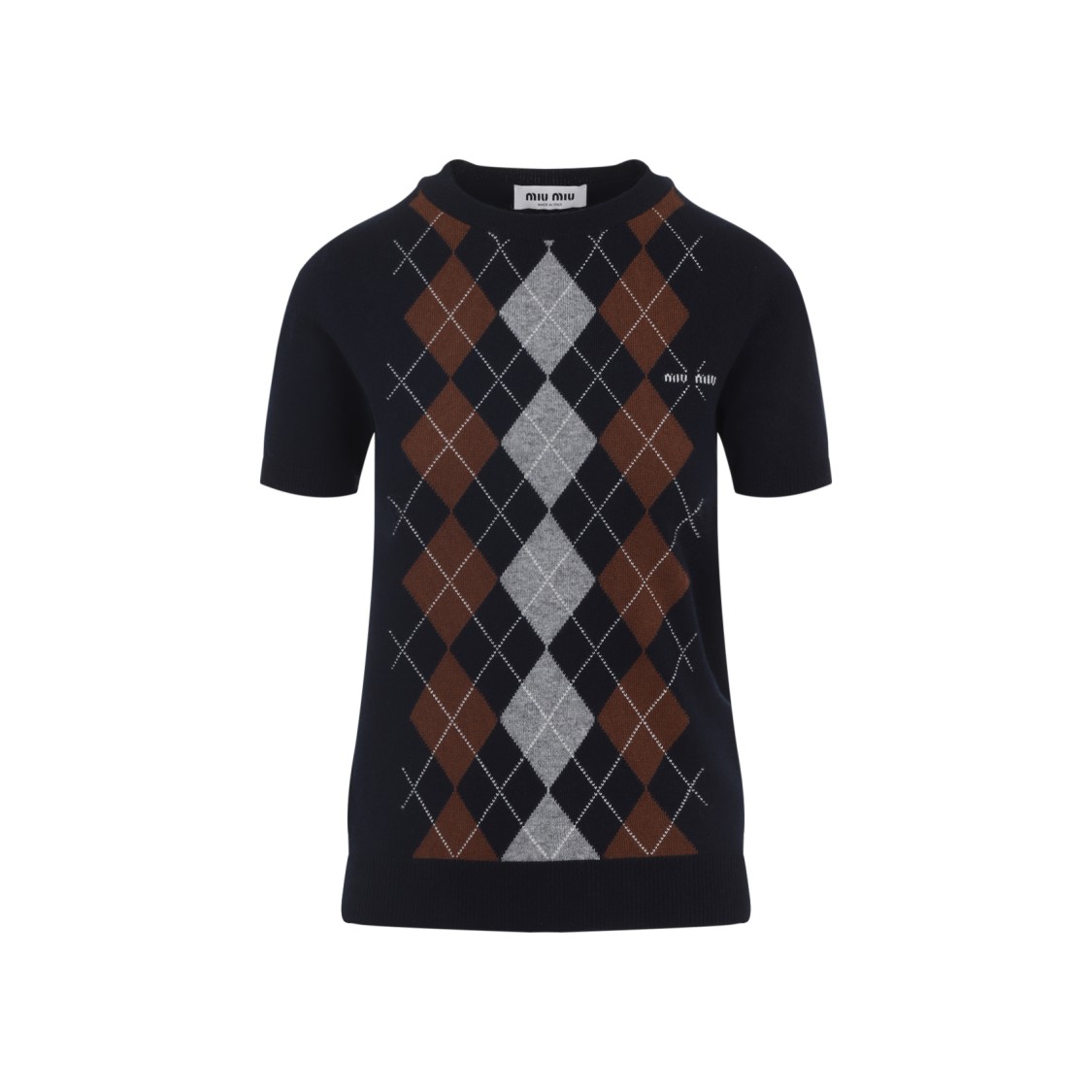 Miu Miu Argyle Pattern Cashmere Sweater In Black