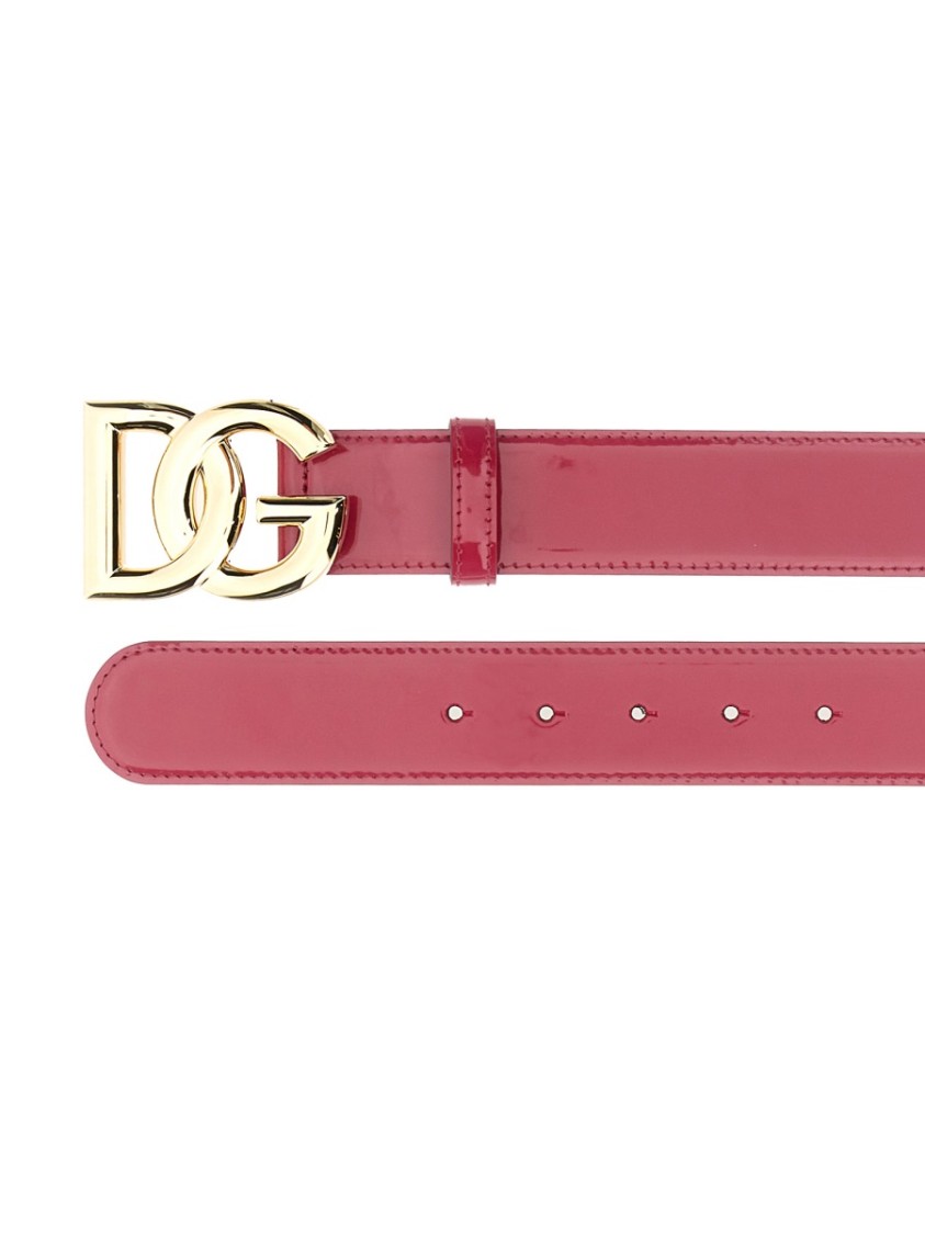 Dolce & Gabbana Adjustable Thin Belt With Gold-tone Buckle And Smooth Finish In Pink