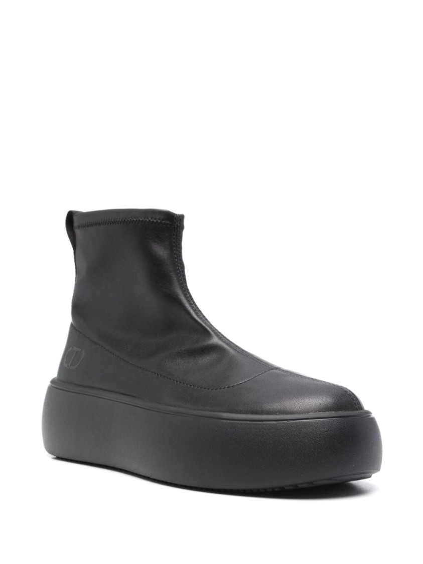 Twinset Twin-set Black Ankle Boots With Elevated Platform Sole In Black