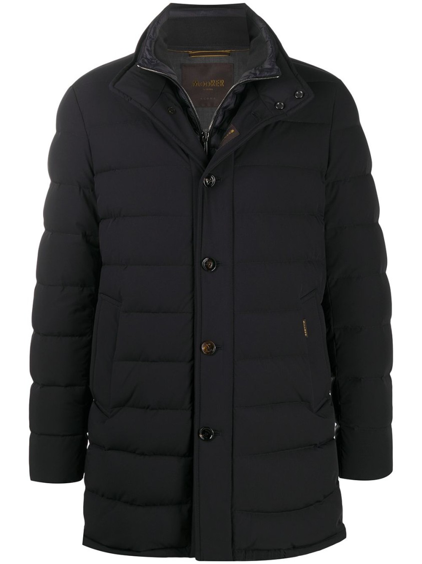 Moorer Padded Dark Blue Virgin Wool Parka With Stand-up Collar In Black