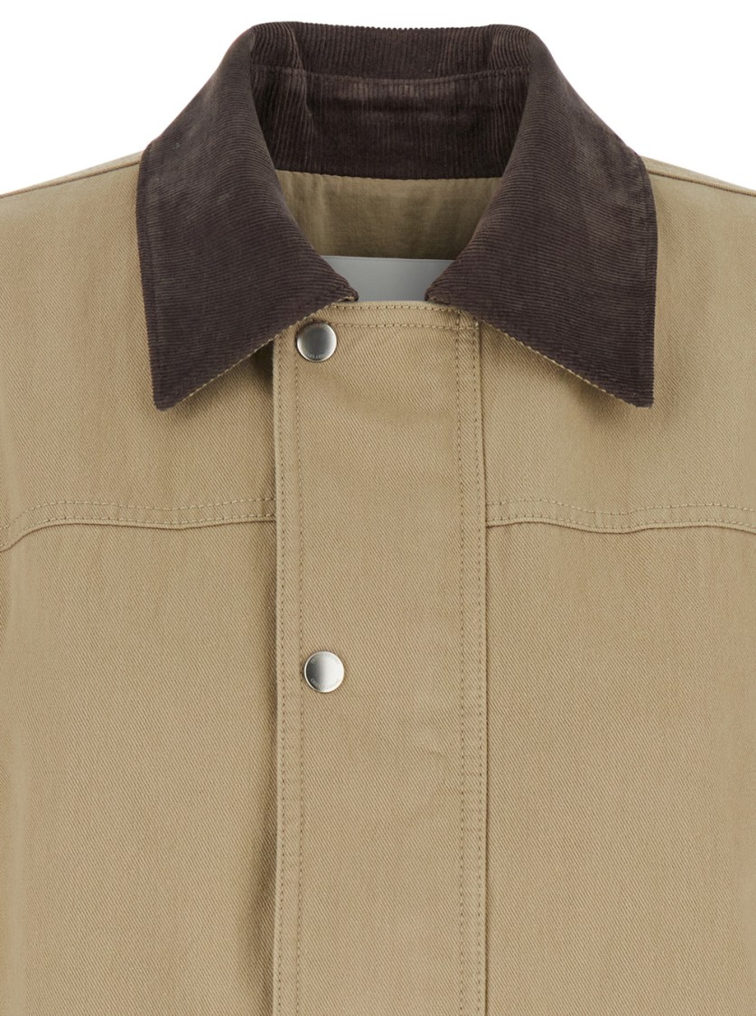 Dunst Beige Jacket With Corduroy Collar And Front Snap Button Closure In Cotton Woman