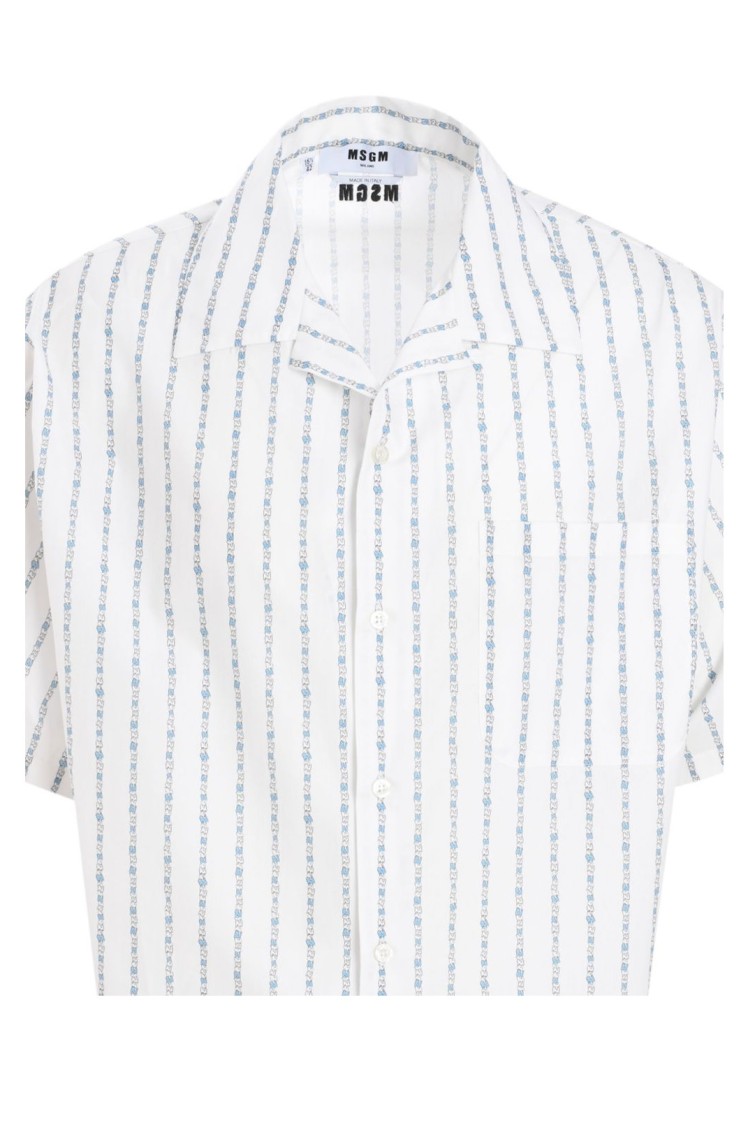 Msgm Short-sleeved Striped Shirt With Floral Accents