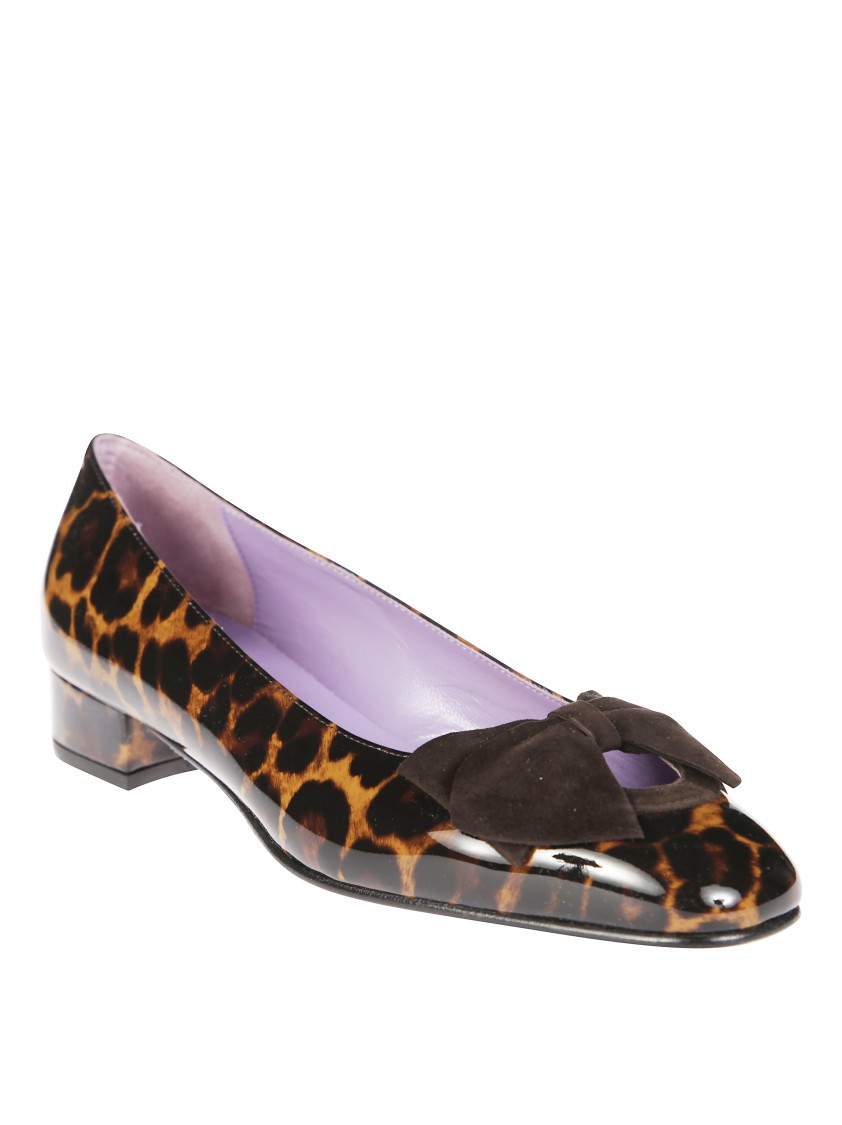 Carel Leopard Print Suede Flats With Glossy Finish In Brown