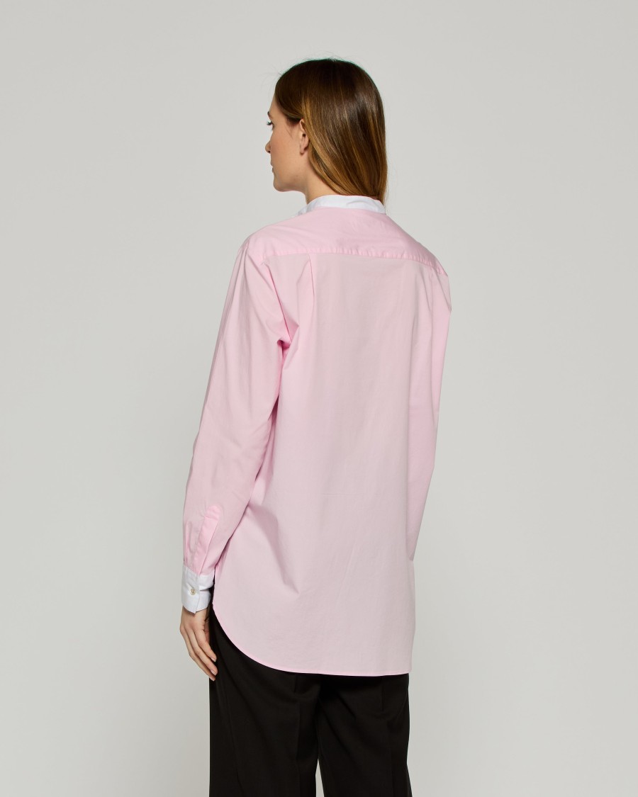 Serena Bute Collarless Shirt With Side Opening In Purple